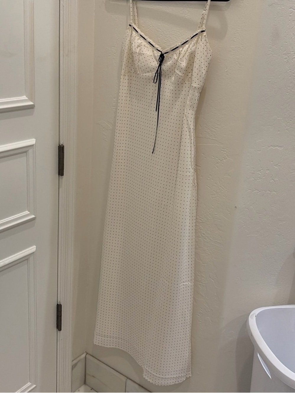 PacSun Cream Polka Dot Maxi Slip Dress with Black Trim